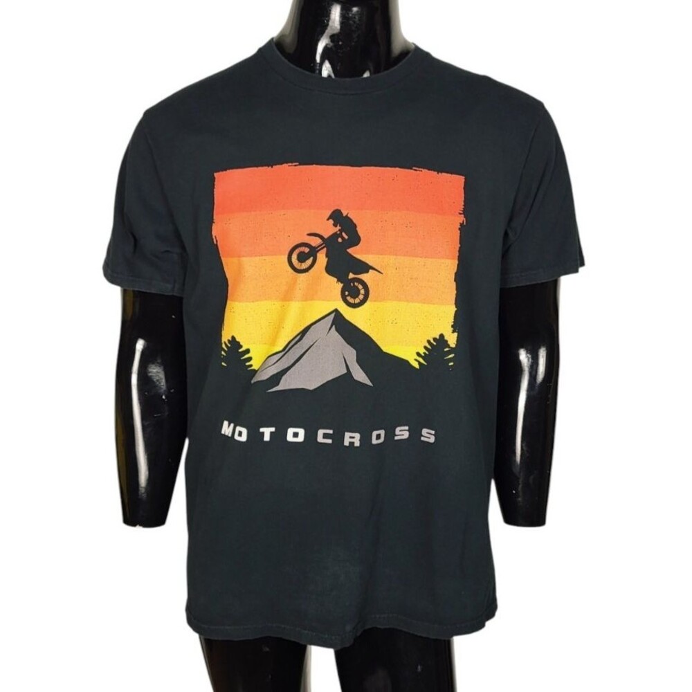 VTG 90s Motocross Horizen Sunset Mountain Outdoors Short Sleeve T-Shirt Large